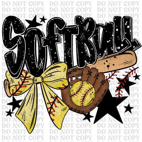 Softball Baseball Bow DTF or Sublimation Transfer