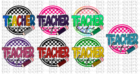 Teacher Checkered Circle Bundle DTF or Sublimation Transfer
