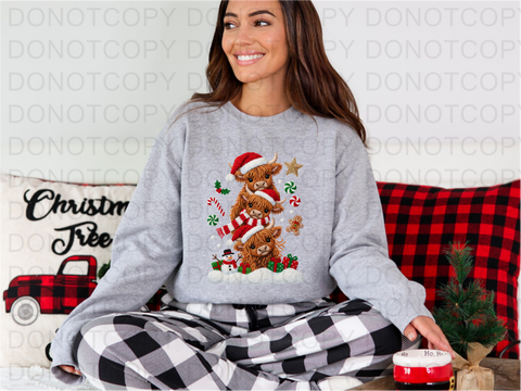 Triple Christmas Cow DTF or Sublimation Transfer