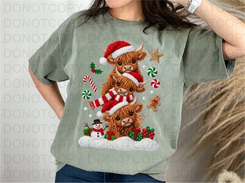Triple Christmas Cow DTF or Sublimation Transfer
