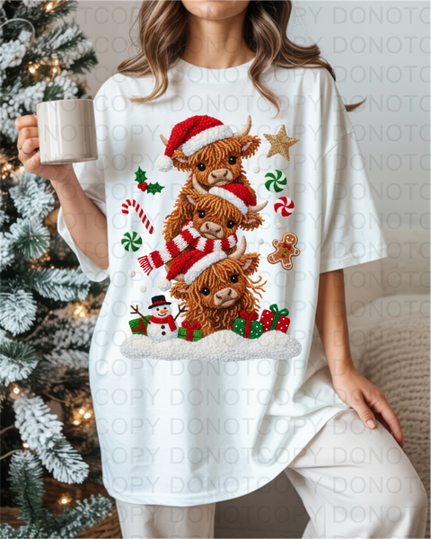 Triple Christmas Cow DTF or Sublimation Transfer