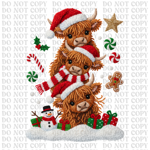 Triple Christmas Cow DTF or Sublimation Transfer