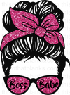Boss Babe Messy Bun Pink Glitter Sublimation Or DTF Transfer