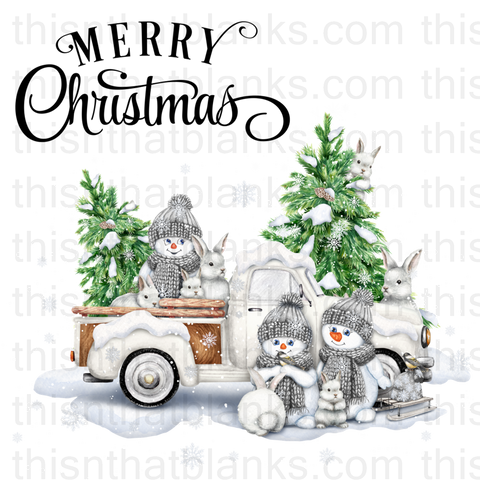 Christmas Snow Man Truck Sublimation or DTF Transfer