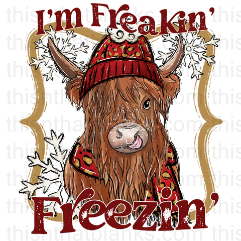 Snowflake Freakin Freezing Highland Cow Sublimation or DTF Transfer