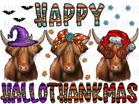 Happy Hallothankmas Cow Sublimation or DTF Transfer