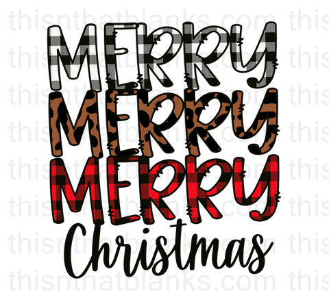 Merry Christmas 3 Times Sublimation or DTF Transfer