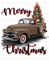 Merry Christmas Brown Leopard Truck Sublimation or DTF Transfer