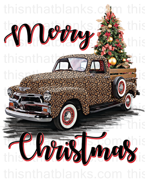 Merry Christmas Brown Leopard Truck Sublimation or DTF Transfer