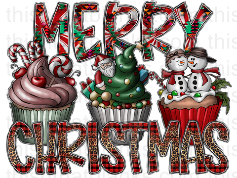 Merry Christmas Cupcakes Sublimation or DTF Transfer