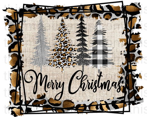 Merry Christmas Trees Leopard Brown Sublimation or DTF Transfer