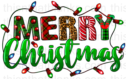 Merry Christmas Lights Sublimation or DTF Transfer