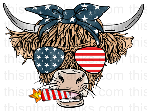 USA Highland Cow Patriotic Sublimation or DTF Transfer